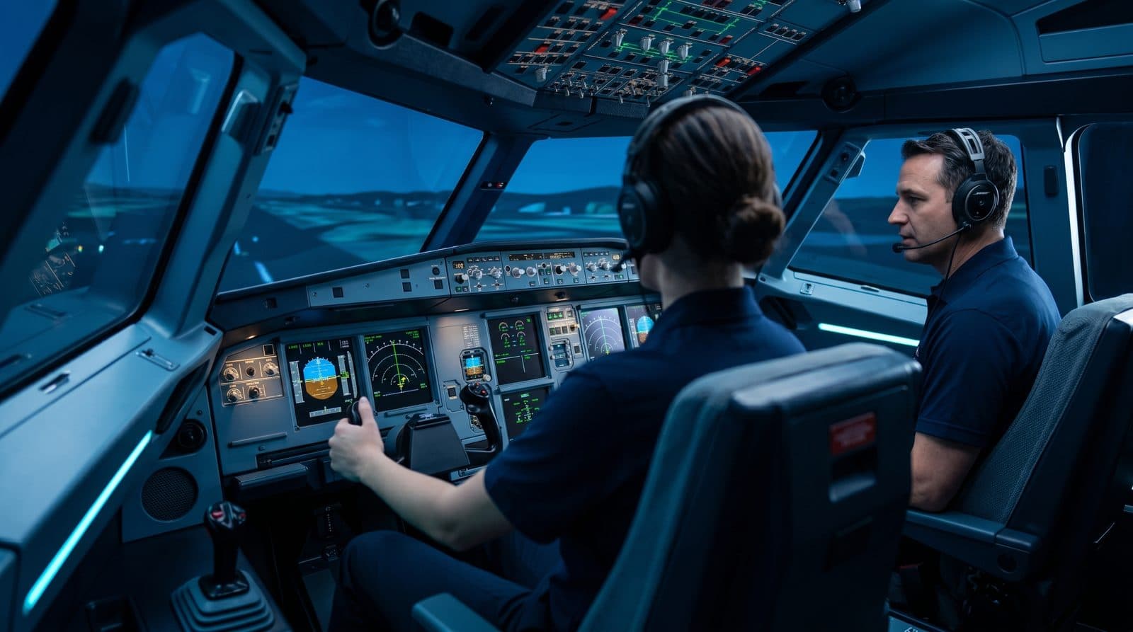 Flight training simulator at a Part 141 pilot school